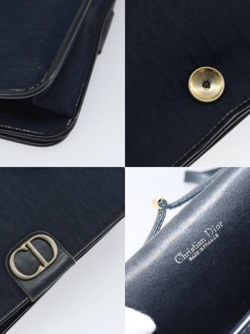 Christian Dior Trotter Canvas Shoulder Bag Navy Gold Auth ka2125 - Picture 16 of 16